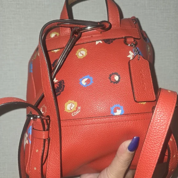 Coach Mini Turnlock Women's Rucksack- Red Multicolor backpack - Picture 3 of 5